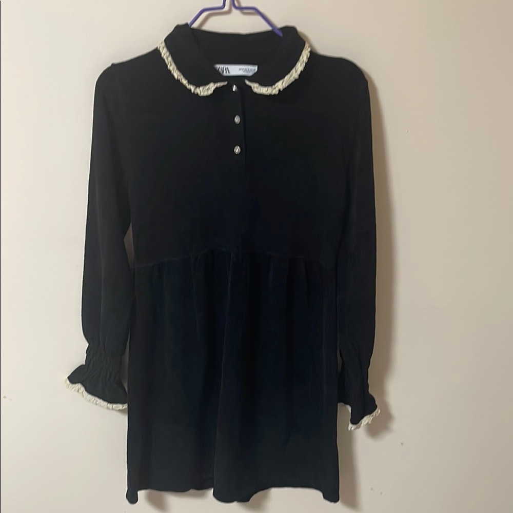 Black Long Sleeve Top with White Trim